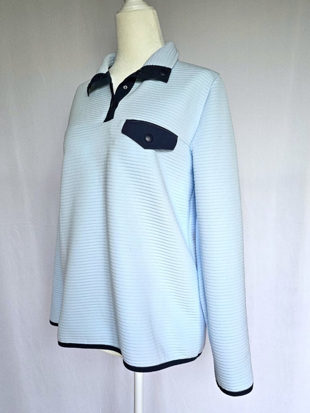 J.Crew | Ribbed Snap Collar Pullover | Blue & Navy | Women's Size S